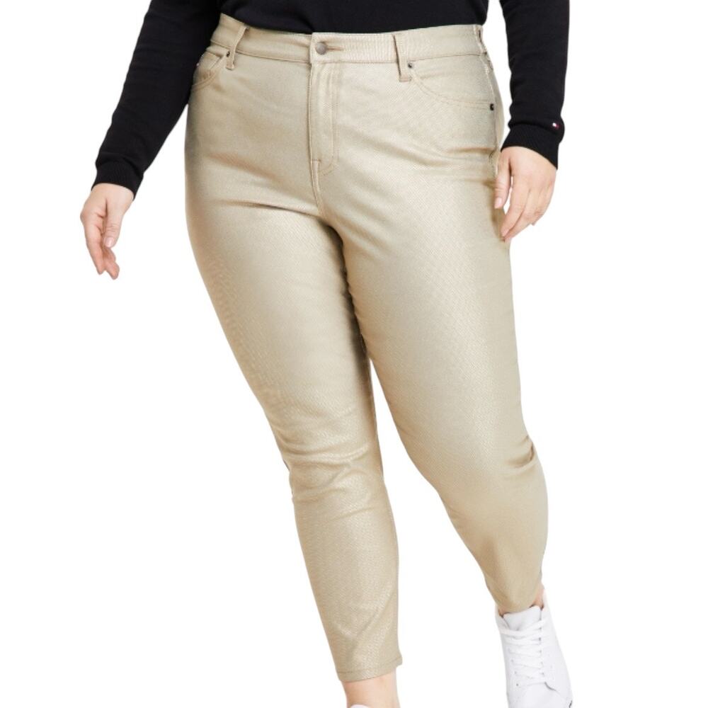 Tommy Hilfiger Tribeca Metallic Gold Foil Skinny Stretch Chino Pants 20W NWT